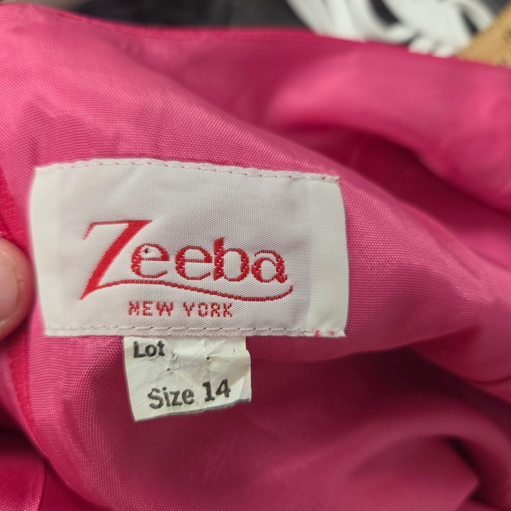 Zeeba New York Hot Pink Sleeveless V-Neck Sheath Midi Dress Front Slit Womens 14 - Picture 3 of 6